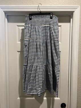 Blue and White Gingham Tiered Maxi Skirt